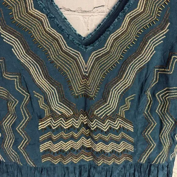 Anthropologie Meadow Rue Beaded Embroidered V Neck Dress Size 14  B - Picture 5 of 9